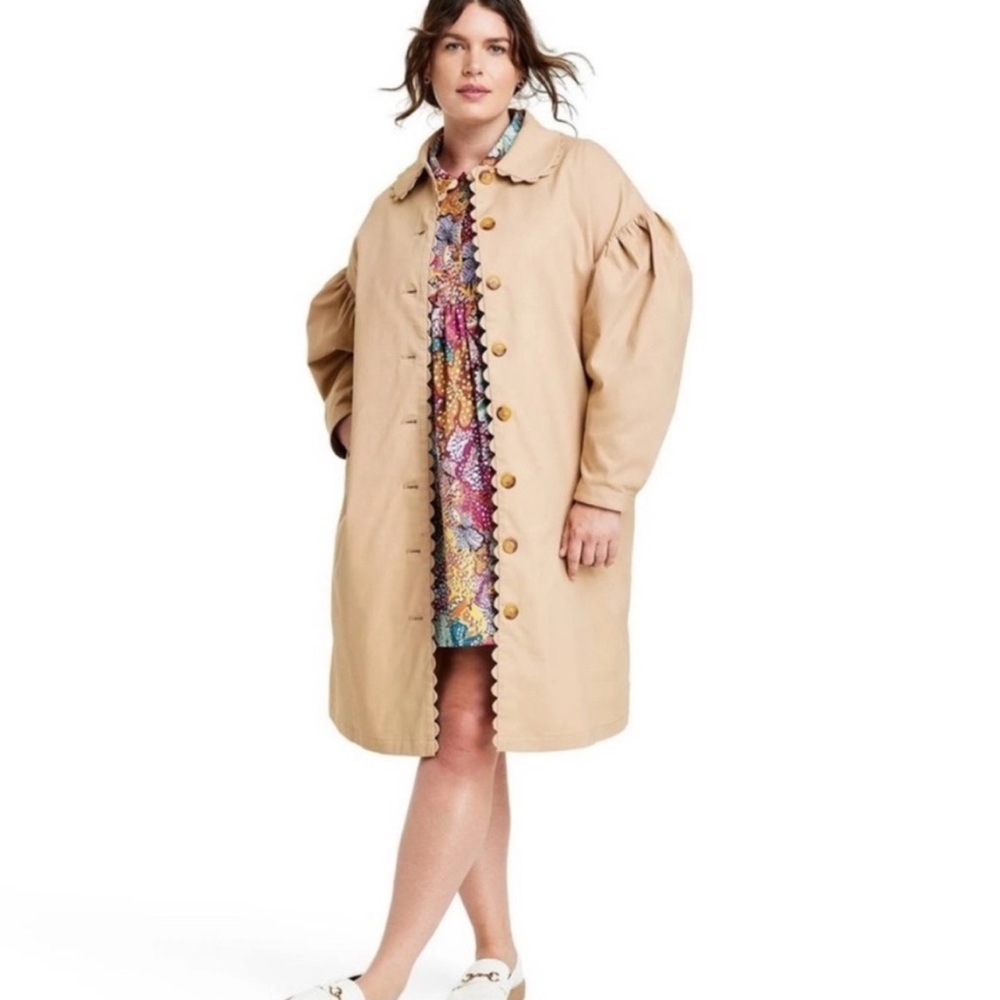 Kika Vargas Tan Trench Coat Oversized Balloon Sleeves
